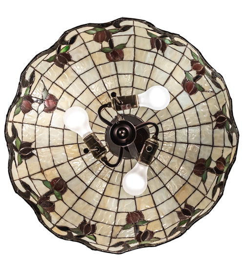 Meyda Lighting Roseborder 232767 20" 3-Light Mahogany Bronze Pendant Light With Multi-Colored Shade Glass