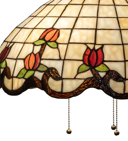 Meyda Lighting Roseborder 232767 20" 3-Light Mahogany Bronze Pendant Light With Multi-Colored Shade Glass