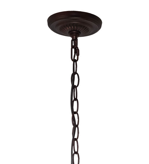 Meyda Lighting Roseborder 232767 20" 3-Light Mahogany Bronze Pendant Light With Multi-Colored Shade Glass
