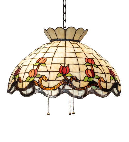 Meyda Lighting Roseborder 232767 20" 3-Light Mahogany Bronze Pendant Light With Multi-Colored Shade Glass