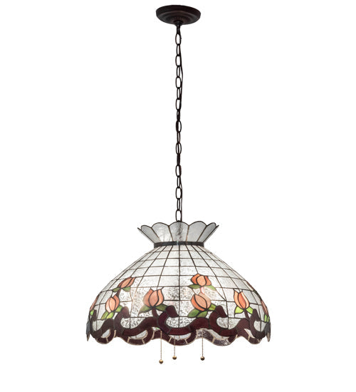 Meyda Lighting Roseborder 232769 20" 3-Light Mahogany Bronze Pendant Light With Multi-Colored Shade Glass