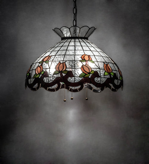 Meyda Lighting Roseborder 232769 20" 3-Light Mahogany Bronze Pendant Light With Multi-Colored Shade Glass
