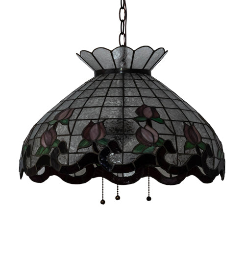 Meyda Lighting Roseborder 232769 20" 3-Light Mahogany Bronze Pendant Light With Multi-Colored Shade Glass