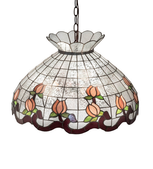 Meyda Lighting Roseborder 232769 20" 3-Light Mahogany Bronze Pendant Light With Multi-Colored Shade Glass