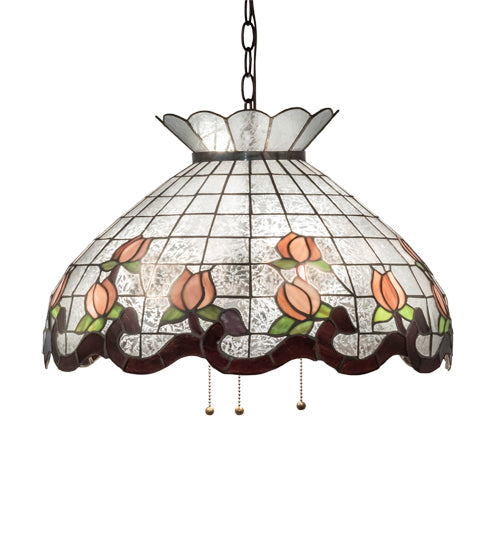 Meyda Lighting Roseborder 232769 20" 3-Light Mahogany Bronze Pendant Light With Multi-Colored Shade Glass