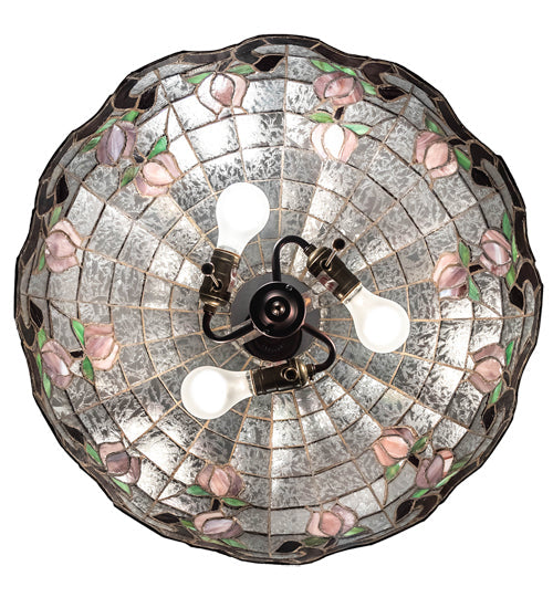 Meyda Lighting Roseborder 232769 20" 3-Light Mahogany Bronze Pendant Light With Multi-Colored Shade Glass