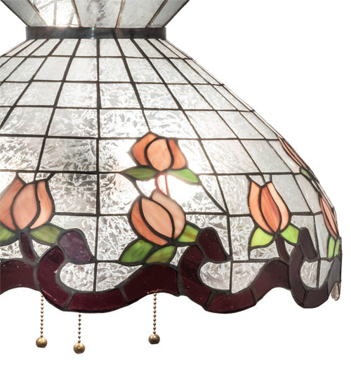 Meyda Lighting Roseborder 232769 20" 3-Light Mahogany Bronze Pendant Light With Multi-Colored Shade Glass
