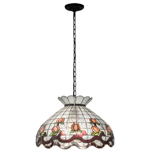 Meyda Lighting Roseborder 232771 20" 3-Light Mahogany Bronze Pendant Light With Multi-Colored Shade Glass