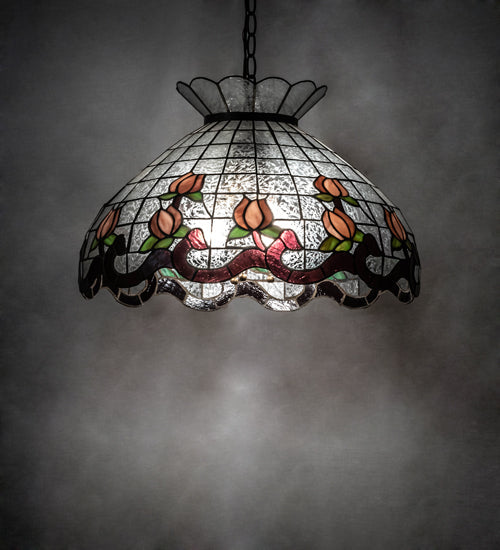 Meyda Lighting Roseborder 232771 20" 3-Light Mahogany Bronze Pendant Light With Multi-Colored Shade Glass