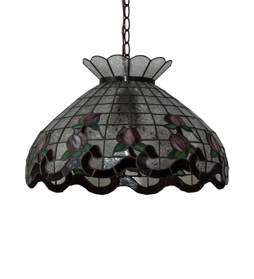 Meyda Lighting Roseborder 232771 20" 3-Light Mahogany Bronze Pendant Light With Multi-Colored Shade Glass