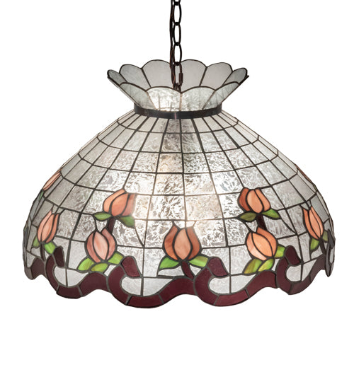 Meyda Lighting Roseborder 232771 20" 3-Light Mahogany Bronze Pendant Light With Multi-Colored Shade Glass