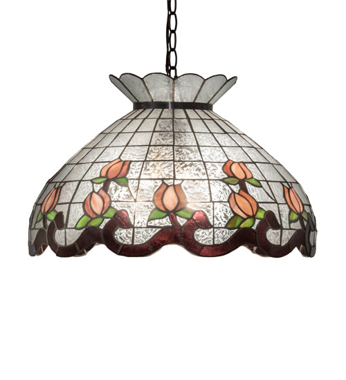 Meyda Lighting Roseborder 232771 20" 3-Light Mahogany Bronze Pendant Light With Multi-Colored Shade Glass