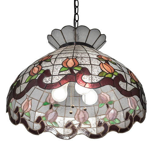 Meyda Lighting Roseborder 232771 20" 3-Light Mahogany Bronze Pendant Light With Multi-Colored Shade Glass