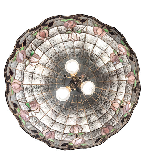 Meyda Lighting Roseborder 232771 20" 3-Light Mahogany Bronze Pendant Light With Multi-Colored Shade Glass