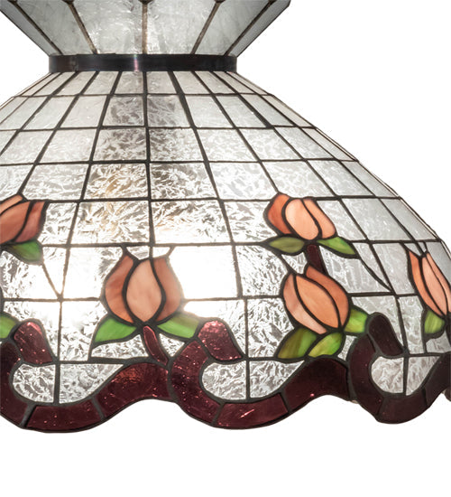 Meyda Lighting Roseborder 232771 20" 3-Light Mahogany Bronze Pendant Light With Multi-Colored Shade Glass