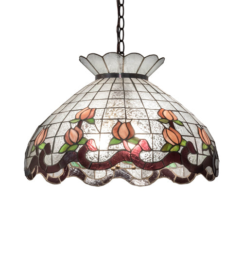 Meyda Lighting Roseborder 232771 20" 3-Light Mahogany Bronze Pendant Light With Multi-Colored Shade Glass