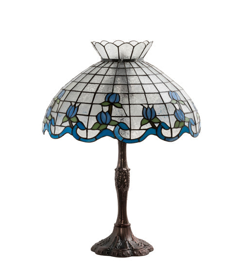 Meyda Lighting Roseborder 232793 26" 3-Light Mahogany Bronze Table Lamp With Multi-Colored Shade Glass