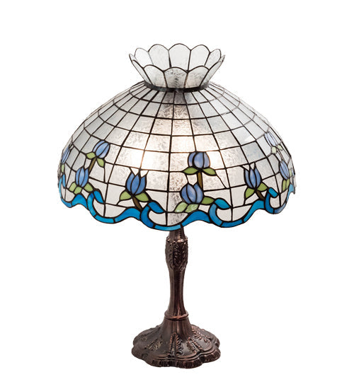 Meyda Lighting Roseborder 232793 26" 3-Light Mahogany Bronze Table Lamp With Multi-Colored Shade Glass