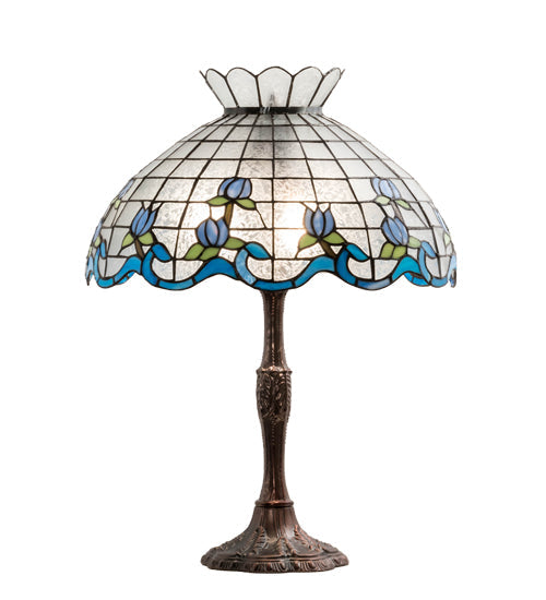 Meyda Lighting Roseborder 232793 26" 3-Light Mahogany Bronze Table Lamp With Multi-Colored Shade Glass