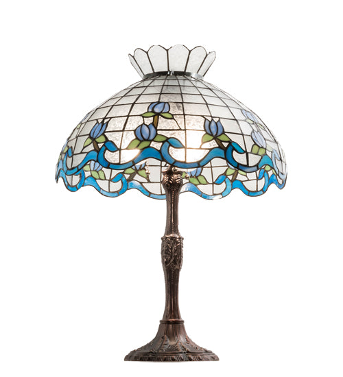 Meyda Lighting Roseborder 232793 26" 3-Light Mahogany Bronze Table Lamp With Multi-Colored Shade Glass