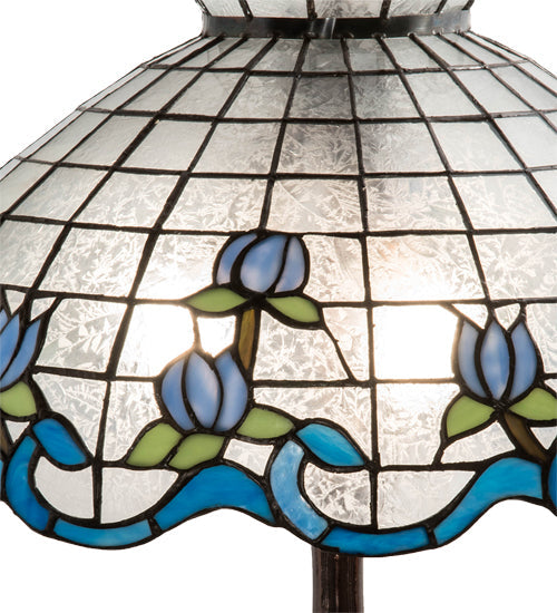Meyda Lighting Roseborder 232793 26" 3-Light Mahogany Bronze Table Lamp With Multi-Colored Shade Glass