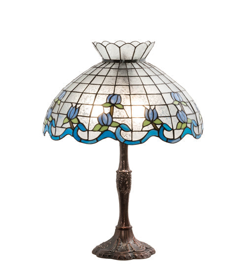 Meyda Lighting Roseborder 232793 26" 3-Light Mahogany Bronze Table Lamp With Multi-Colored Shade Glass