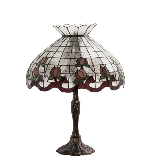 Meyda Lighting Roseborder 232794 26" 3-Light Mahogany Bronze Table Lamp With Multi-Colored Shade Glass