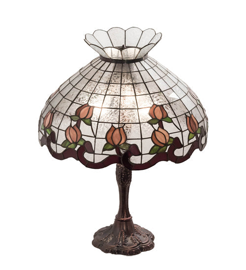 Meyda Lighting Roseborder 232794 26" 3-Light Mahogany Bronze Table Lamp With Multi-Colored Shade Glass