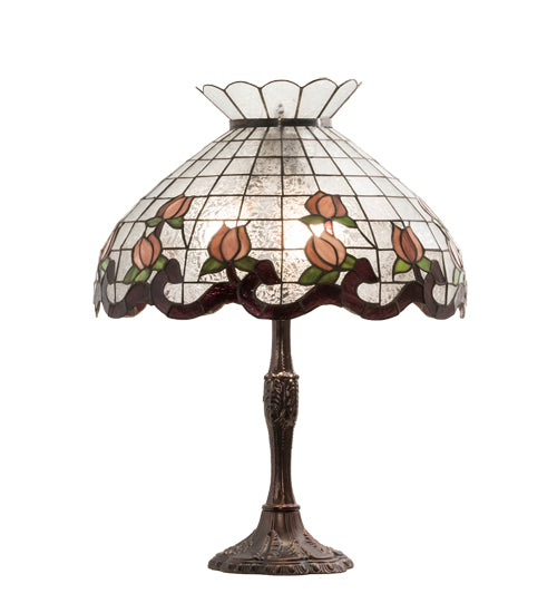 Meyda Lighting Roseborder 232794 26" 3-Light Mahogany Bronze Table Lamp With Multi-Colored Shade Glass