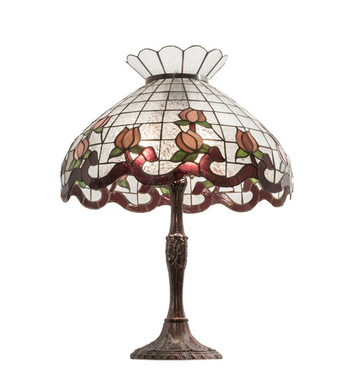 Meyda Lighting Roseborder 232794 26" 3-Light Mahogany Bronze Table Lamp With Multi-Colored Shade Glass