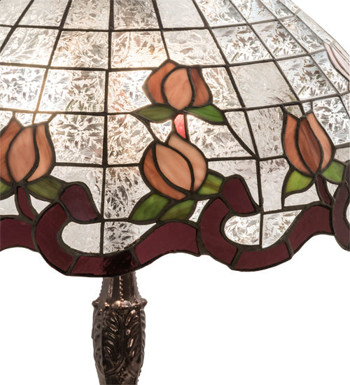 Meyda Lighting Roseborder 232794 26" 3-Light Mahogany Bronze Table Lamp With Multi-Colored Shade Glass