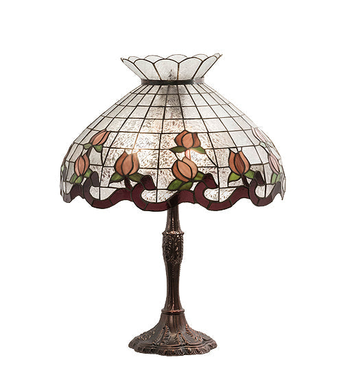 Meyda Lighting Roseborder 232794 26" 3-Light Mahogany Bronze Table Lamp With Multi-Colored Shade Glass