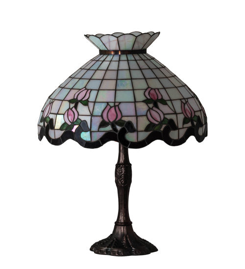 Meyda Lighting Roseborder 26" 3-Light Mahogany Bronze Table Lamp With Multi-Colored Shade Glass