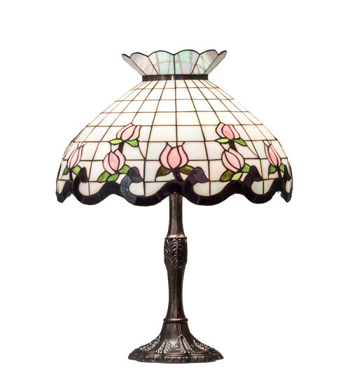 Meyda Lighting Roseborder 26" 3-Light Mahogany Bronze Table Lamp With Multi-Colored Shade Glass