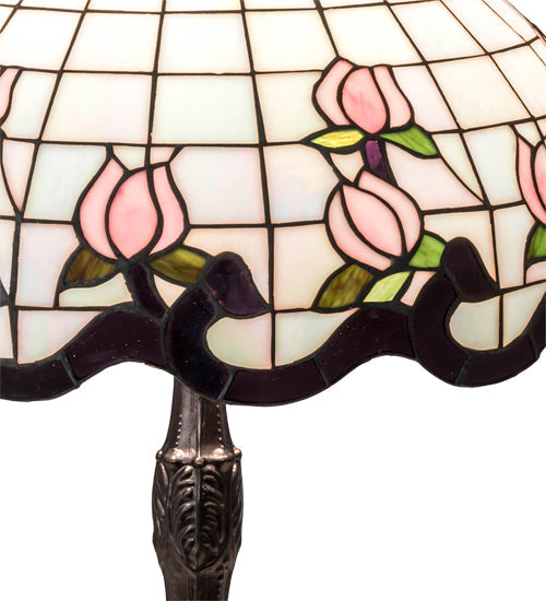Meyda Lighting Roseborder 26" 3-Light Mahogany Bronze Table Lamp With Multi-Colored Shade Glass