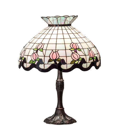 Meyda Lighting Roseborder 26" 3-Light Mahogany Bronze Table Lamp With Multi-Colored Shade Glass