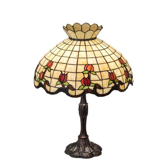 Meyda Lighting Roseborder 26" 3-Light Mahogany Bronze Table Lamp With Rose Design Shade Glass