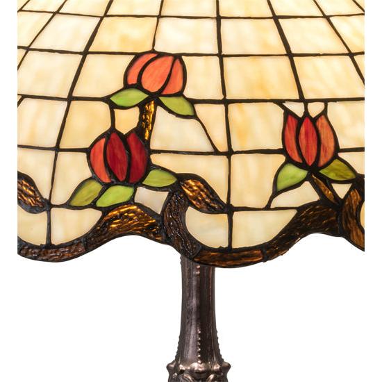 Meyda Lighting Roseborder 26" 3-Light Mahogany Bronze Table Lamp With Rose Design Shade Glass