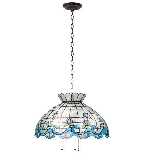 Meyda Lighting Roseborder 26918 20" 3-Light Mahogany Bronze Pendant Light With Multi-Colored Shade Glass