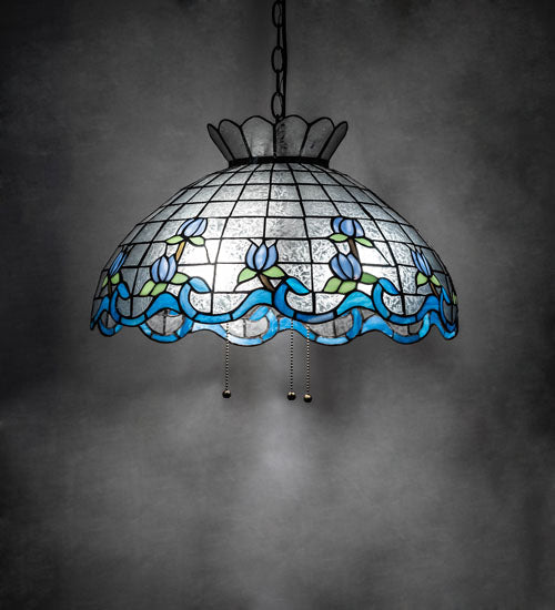 Meyda Lighting Roseborder 26918 20" 3-Light Mahogany Bronze Pendant Light With Multi-Colored Shade Glass