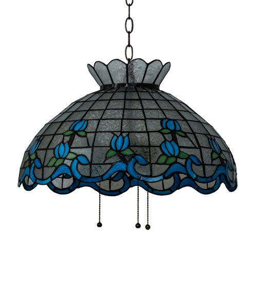 Meyda Lighting Roseborder 26918 20" 3-Light Mahogany Bronze Pendant Light With Multi-Colored Shade Glass