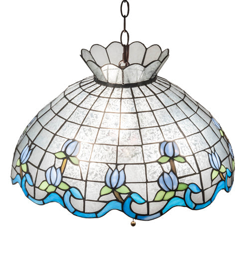 Meyda Lighting Roseborder 26918 20" 3-Light Mahogany Bronze Pendant Light With Multi-Colored Shade Glass