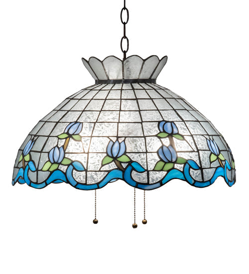 Meyda Lighting Roseborder 26918 20" 3-Light Mahogany Bronze Pendant Light With Multi-Colored Shade Glass