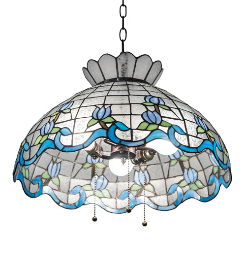 Meyda Lighting Roseborder 26918 20" 3-Light Mahogany Bronze Pendant Light With Multi-Colored Shade Glass