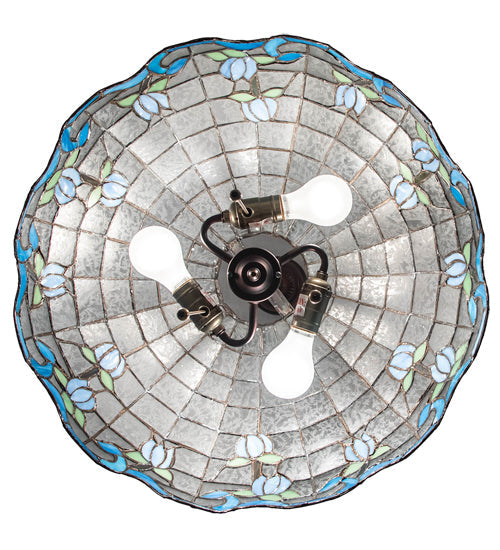 Meyda Lighting Roseborder 26918 20" 3-Light Mahogany Bronze Pendant Light With Multi-Colored Shade Glass