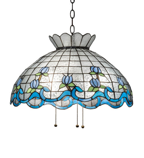 Meyda Lighting Roseborder 26918 20" 3-Light Mahogany Bronze Pendant Light With Multi-Colored Shade Glass