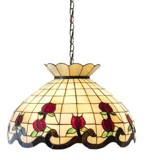 Meyda Lighting Roseborder 28671 23" 3-Light Mahogany Bronze Pendant Light With Multi-Colored Shade Glass