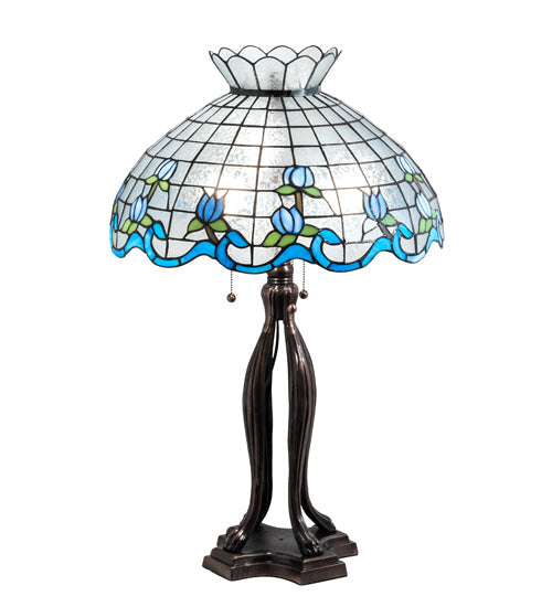 Meyda Lighting Roseborder 31" 3-Light Mahogany Bronze Table Lamp With Multi-Colored Shade Glass