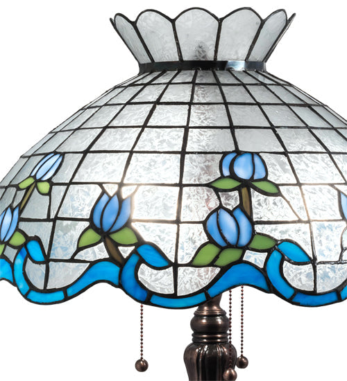 Meyda Lighting Roseborder 31" 3-Light Mahogany Bronze Table Lamp With Multi-Colored Shade Glass