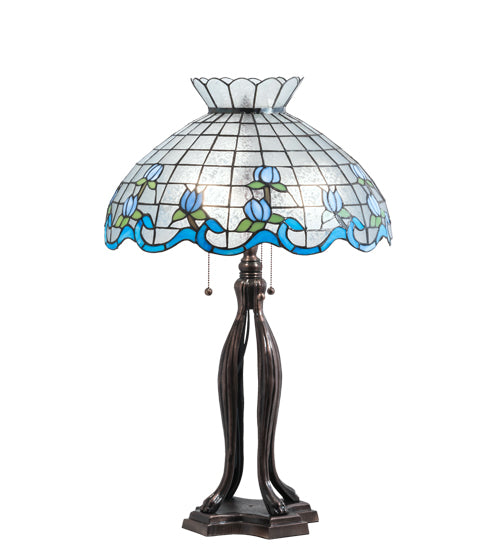 Meyda Lighting Roseborder 31" 3-Light Mahogany Bronze Table Lamp With Multi-Colored Shade Glass
